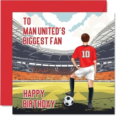 Abbildung von Stuff4 Fußball Geburtstagskarte für Man United Fans Biggest Fan lustige Sohn, Vater, Bruder, Onkel, Kollegen, Freund, Cousin, 145 mm x Footy Footie Bday Grußkarten