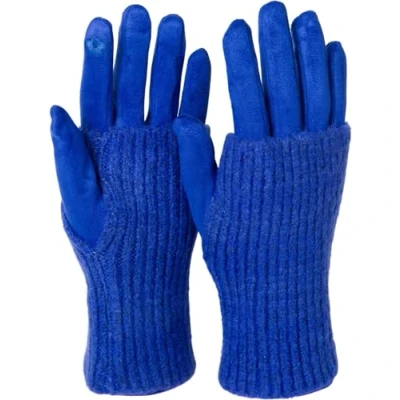 Abbildung von styleBREAKER Damen Touchscreen Stoff Handschuhe mit abnehmbaren Strick Stulpen, warme Fingerhandschuhe, Winter 09010022, Farbe:Royalblau