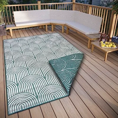 Abbildung von Hanse Home Pangli Outdoor Teppich Wetterfest Wendeteppich Skandinavischer Boho Style Wasserfest Einfarbig Geometrisch 3D Effekt für Garten, Balkon, Terrasse, Wohnzimmer Grün, 80x150cm
