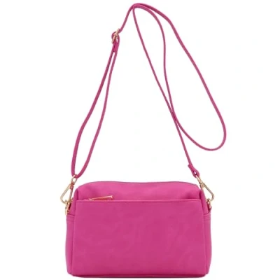 Abbildung von FashionPuzzle Kleine Umhängetasche mit 3 Reißverschlüssen., Pink (fuchsia), Einheitsgröße