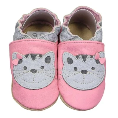 Abbildung von HOBEA Germany Krabbelschuhe für Jungs und Mädchen in verschiedenen Designs (24/25 EU, Katze rosa)