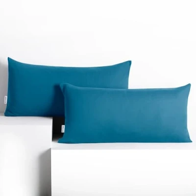 Abbildung von DecoKing 2 Kissenbezüge 40x80 cm Jersey 100% gekämmte Baumwolle Reißverschluss blau Amber