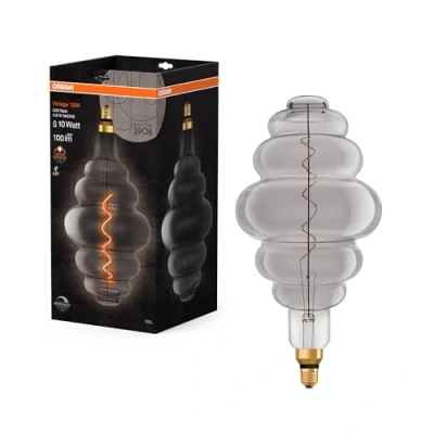 Abbildung von OSRAM Lamps 1906 LED Lampe mit Smoke Tönung, 4,8W, 100lm, Bienenstock Form 200mm Durchmesser&amp;E27 Sockel, warmweiße Lichtfarbe, dimmbares Filament, bis zu 15 Stunden Lebensdauer, 4058075761056