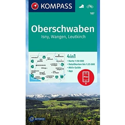 Abbildung von KOMPASS Wanderkarte 187 Oberschwaben, Isny, Wangen, Leutkirch 1:50.000: 4in1 Wanderkarte, mit Aktiv Guide und Detailkarten inklusive Karte zur offline Verwendung in der App. Fahrradfahren.