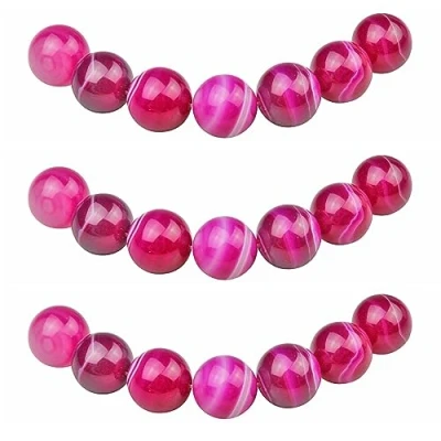 Abbildung von MJDCB Perlen zum Auffädeln 8mm 45 stück Rose Rot Gestreifter Achat Halbedelsteine mit Loch Natürliche Lose Runde Steinperlen für Herstellung Schmuck Armbänder Halsketten