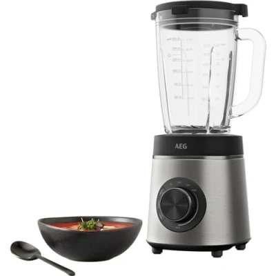 Abbildung von AEG TB6 1 6ST Standmixer / Geschwindigkeitsanpassung 3 Programme Smoothie Crushed Ice Pulsfunktion Drehknopf + Tasten 6 Klingen Edelstahlmesser 1400W 1,75l Glaskrug Edelstahl grau