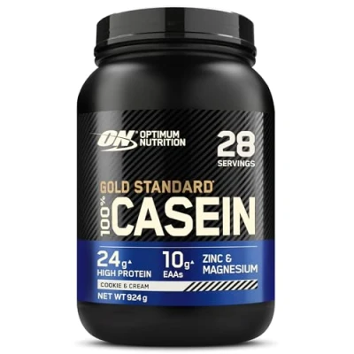Abbildung von Optimum Nutrition Gold Standard 100% Casein langsam abbauendes Proteinpulver mit Zink, Magnesium &amp; Aminosäuren, fördert Muskelwachstum Reparatur über Nacht, Cookies Cream, 28 Portionen, 924 g