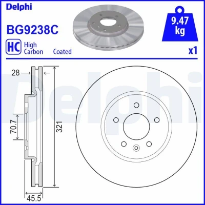 Abbildung von DELPHI BG9238C Bremsscheibe 321 28 5 Belüftet beschichtet hochgekohlt ohne Radlager, ABS Sensorring OPEL: Insignia B Sports Tourer