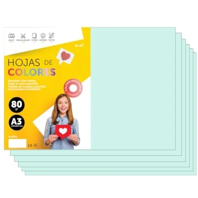 Abbildung von Buntes Papier A3 80g für Drucker &amp; Basteln, Farbige Blätter Kinder, Kreativprojekte, Karten Schule M office (50 Blatt, Blau Hell)