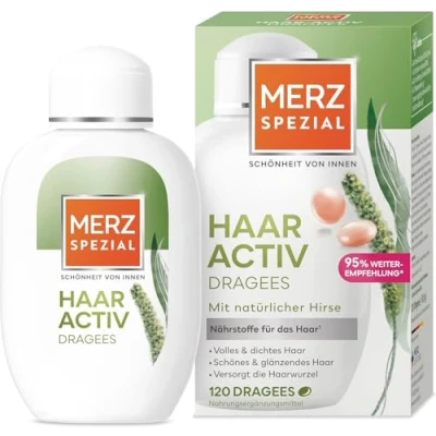 Abbildung von Merz Spezial Haar Activ Dragees Vitamine für gesundes, volles &amp; glänzendes Nahrungsergänzungsmittel mit Biotin, Zink natürlicher Hirse 1 x 120