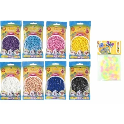 Abbildung von Hama Happy Price Toys Midi Bügelperlen (Kon 11) Konvulut 8 Farben (Weiß,Gelb,Lila,Blau,Azurblau,Pastell Pink,Hautfarbe,Schwarz) + Bügelanleitung mit 3 Design Vorlagen