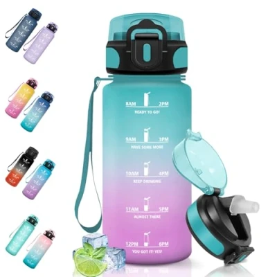 Abbildung von Motswedi Trinkflasche, 500ml BPA Frei, Trinkflasche mit Strohhalm, Auslaufsicher, Sport, Kohlensäure Geeignet, Wasserflasche für Camping, Yoga, Gym, Schule, Outdoors, Grün Rosa