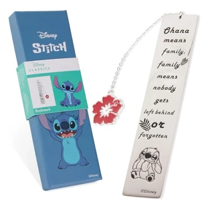 Abbildung von Disney Lesezeichen 12.5 x 2.5cm für Frauen und Teenager, Bookmark mit Anhänger, Rostfreier Stahl Stitch Sachen Mädchen (Silber Stitch)