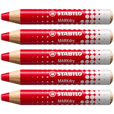 Abbildung von Whiteboard und Flipchartmarker STABILO MARKdry 5er Pack rot
