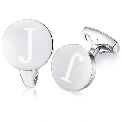 Abbildung von Honey Bear Briefe Initialen Buchstabe manschettenknöpfe Herren Edelstahl Hochzeit Cufflinks Manschettenknopf Gebürstetes Silber (J)
