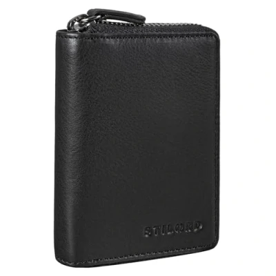 Abbildung von STILORD &#039;Kelsie&#039; 3 in 1 Leder Schlüsseltasche Mini Geldbörse und Karten Etui Vintage Schlüsseletui mit Kartenfach Geldfach Echtleder, Farbe:schwarz