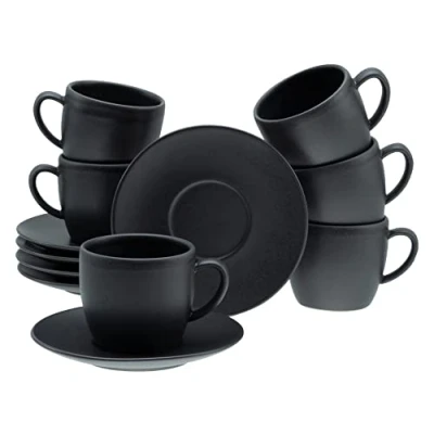 Abbildung von CreaTable, 33043, Serie Soft Touch Black, 12 teiliges Geschirrset für 6 Personen, Cappuccino Set aus Steinzeug, spülmaschinen und mikrowellengeeignet, Made in Europe