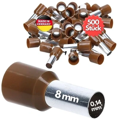 Abbildung von 500 Stück Kalitec AE01408BR Aderendhülsen isoliert 0,14mm² 8mm lang braun I Made in Germany Industriequalität