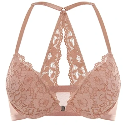 Abbildung von DOBREVA Damen Vorderverschluss BH mit Bügel Push Up Spitzen Neckholder BHS Racerback Tiefer Ausschnitt Gepolsterter Sahnekaffee 85E