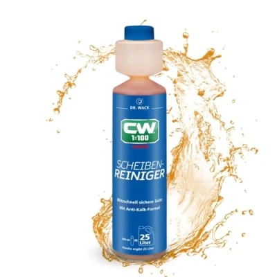 Abbildung von DR. WACK CW1:100 Super Scheibenreiniger 250 ml Konzentrat mit Antikalk Formel Reiniger für Scheinwerfer &amp; Scheibenwaschanlagen Hohe Ergiebigkeit 25 l Flüssigkeit Hochwertige Autopflege