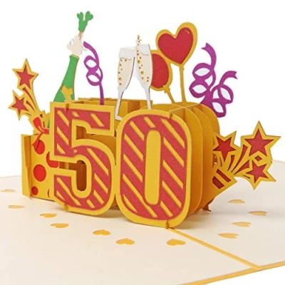 Abbildung von Favour Pop Up Glückwunschkarte zum runden 50. Geburtstag. (Gold, 13x18cm) TG050