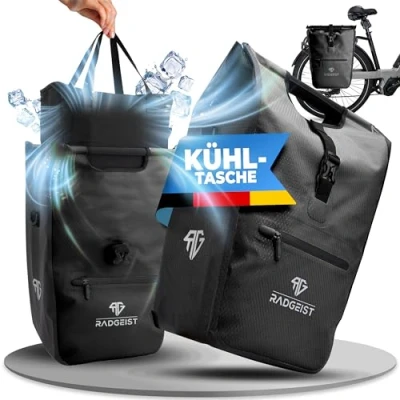Abbildung von RADGEIST Fahrradtasche für Gepäckträger I Gepäckträgertasche Shopper mit herausnehmbarer Kühltasche Fahrrad Einkaufstasche &amp; Tragetasche 22 28 Liter