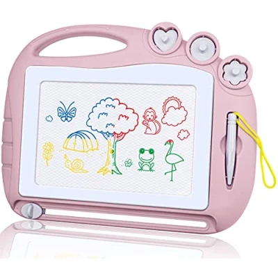 Abbildung von AiTuiTui Zaubertafel Maltafel Magnettafel Reisegröße,Magnetische Zaubertafeln Bunt Zeichenbrett Pädagogische Spielzeug Geschenk mit 3 Stempel für Kinder 4 5 Jahre (Hell Pink)