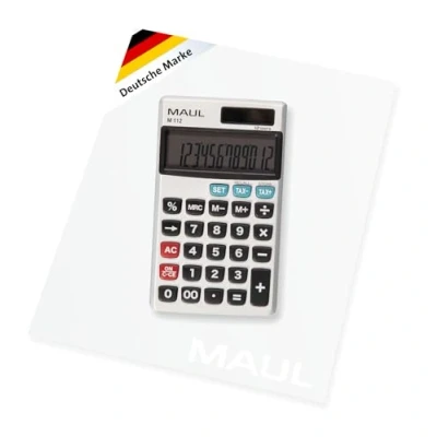 Abbildung von MAUL Taschenrechner M112 klein mit 12 stelligem Display Prozent und Steuerrechnung für Büro, Schule Solar Batterienutzung bei Dunkelheit Silber