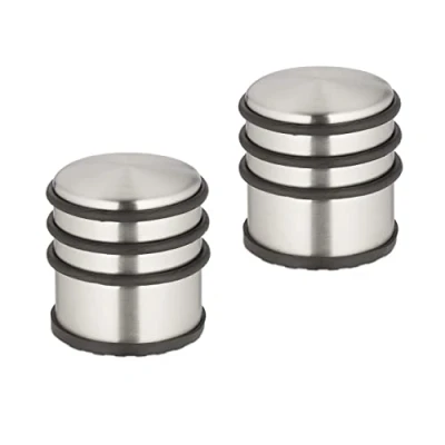 Abbildung von Relaxdays Türstopper Edelstahl, 2er Set, HxD: 7,5 x 7 cm, hoch &amp; schwer, rutschfest, Türzuschlagbremse, silber/schwarz