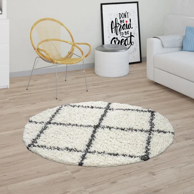 Abbildung von Paco Home Hochflor Teppich »Kalmar 441« rund 40 mm Höhe Scandi Design, Rauten Muster, weich &amp; kuschelig