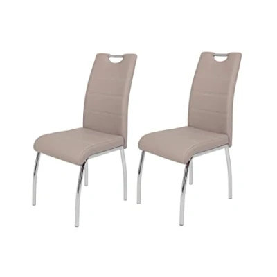 Abbildung von Hela Tische, 2er Set Esszimmerstuhl Susi, Bezug Kunstleder Cappuccino, Griffmulde, Metallgestell Chrom, 43 x 61 98 cm