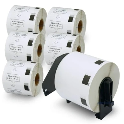 Abbildung von BETCKEY 6 Rollen DK 11209 Kleine Adressetiketten Kompatibel mit Brother, 62mm x 29mm, 4800 Etiketten für Brother QL Etikettendrucker (1 Wiederverwendbare Etikettenhalter)