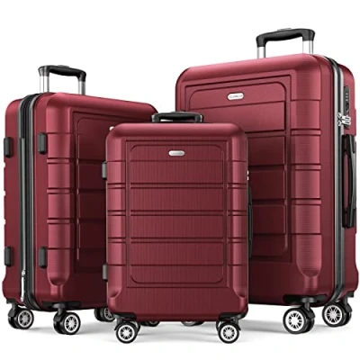 Abbildung von SHOWKOO Kofferset 3 Teilig Hartschale Leicht ABS+PC Erweiterbar Reisekoffer Haltbar Trolley Handgepäck Sets mit TSA Schloss und 4 Rollen (M L XL Rot)