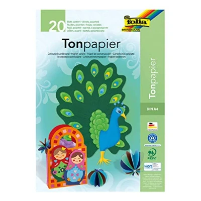 Abbildung von folia 605 Tonpapier Mix, DIN A4, 130 g/m², 100 Blatt sortiert in 10 Farben, zum Basteln und kreativen Gestalten von Karten, Fensterbildern für Scrapbooking