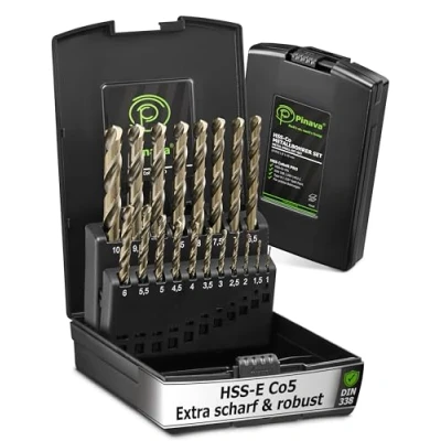 Abbildung von Pinava® Metallbohrer Set HSS Cobalt Pro [Extra Scharf &amp; Robust] 19tlg. Profi Bohrer für Edelstahl, Stahl, Eisen etc. Präzise Edelstahlbohrer selbstzentrierend, 1 10mm, 0.5mm Schritte