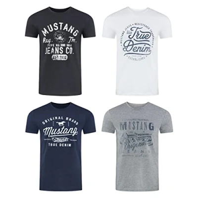 Abbildung von MUSTANG Tshirt Herren Baumwolle Regular Fit 4er Pack Set Rundhals Kurzarm Sommer Tee Shirt Logoprint, Größe:XL, Farbe:Pack 5