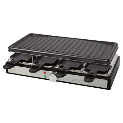 Abbildung von Clatronic® Raclette 8 Personen mit abnehmbarer Grillplatte Grill Antihaftbeschichtung inkl. Pfännchen Raclettes Cool Touch Gehäuse Raklettgerät sicherem Stand RG 3757
