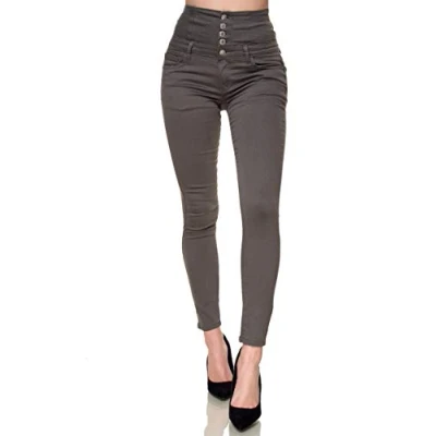 Abbildung von Elara Damen Jeans Stretch Skinny High Waist Chunkyrayan EL60 6 Grau 40 (L)