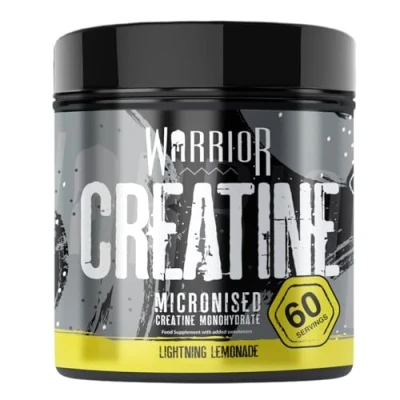 Abbildung von Warrior Kreatin Monohydrat Pulver 300g Mikronisierte Verbessert nachweislich die körperliche Leistungsfähigkeit und Regeneration (als Tabletten, keine Gummies) 5g pro Portion (Lightnin Lemonade)