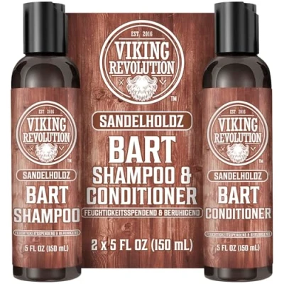 Abbildung von Viking Revolution Bartshampoo &amp; Conditioner Set Erweicht, Glättet Stärkt den Bartwuchs Für Männer Sandelholzduft Geschenke 2 x 150 ml