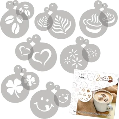 Abbildung von NAKLEO Kaffee Kekse Dekoration Wiederverwendbar Plastik Backen Schablone 7x7cm und 11x11cm Herz Bohnen Kunst Basteln DIY Plätzchen Gebäck Biskuits Kuchen Glasur Küche Zuckerguss