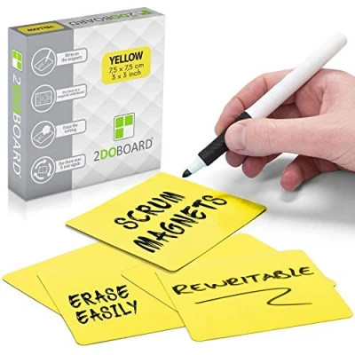 Abbildung von 2DOBOARD Beschreibbare Magnete 7,5 x cm Gelb 25 Stück Kanban Magnete, Scrum Magnetische Karten oder Magnetstreifen beschreibbar für Whiteboard und Kühlschrank (Gelb)