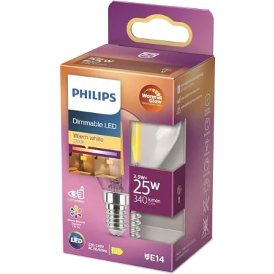 Abbildung von Philips LED Classic E14 WarmGlow Lampe, 25 W, Tropfenform, dimmbar, klar, warmweiß