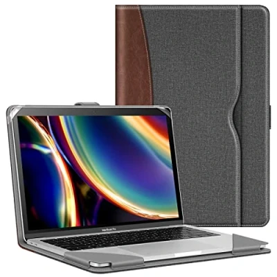 Abbildung von Fintie Hülle Kompatibel mit MacBook Air M3 M2 13.6 (2024 2022), M1 13 (2020 2018) und Pro (2022 2016), Folio Book Schutzhülle Dokumentschlitze, Grau/Braun