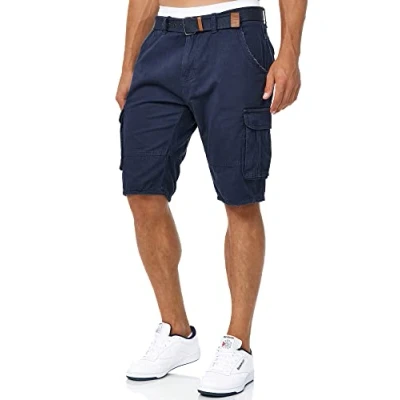 Abbildung von Indicode Herren Monroe Cargo Shorts inkl. Gürtel Bermuda Männer Sommerhose aus Baumwolle Navy L