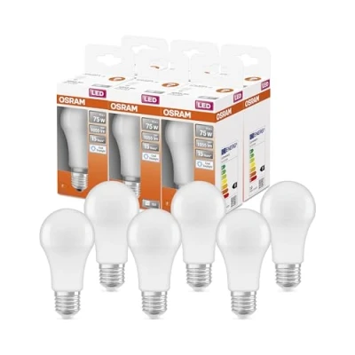 Abbildung von OSRAM LED Star Classic A75 Lampe für E27 Sockel, Birnenform, FR, 1055 Lumen, tageslichtweiß (6500K), Ersatz herkömmliche 75W Glühbirnen, nicht dimmbar, 6er Pack