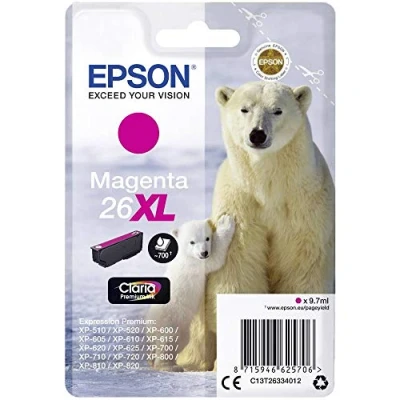 Abbildung von Epson Original 26XL Tinte Eisbär (XP 600, XP 700, 800, 510, 710, 615, 610, 810, 720, 820, 520, 620, 625), magenta