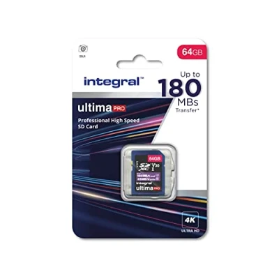 Abbildung von Integral SD Karte 64GB mit 6 Slot Kartenhalter Metall 4K Ultra HD Video Premium High Speed 100MB/s Lesen und 50MB/s Schreiben SDHC V30 UHS I U3 Class 10 Speicherkarte
