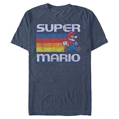 Abbildung von Nintendo Herren Super Mario Running Retro Stripe T Shirt, Marineblau meliert, 5X Groß