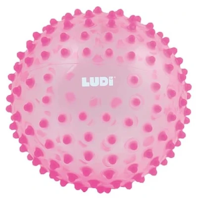 Abbildung von LUDI Massageball Rosa sensorisches Erwachen für Babys ab 6 Monaten weiche Noppen Stimulation, Geschicklichkeit und Koordination 100% PVC waschbar Ø 20 cm lindert die Zähne fördert